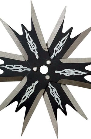 4″ Black 12 Point Stainless Steel Throwing Star with Flames