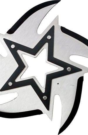4″ Chrome 5 point Stainless Steel Throwing Star with Black Star in Middle