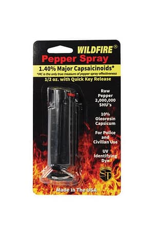 1.4% MC .5 oz Wildfire Hard Case Stream Pepper Spray Keychain