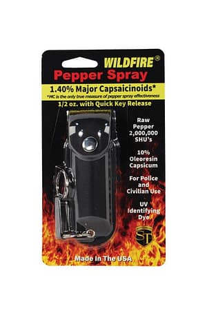 1.4% MC .5 oz Leatherette Wildfire Stream Pepper Spray Keychain