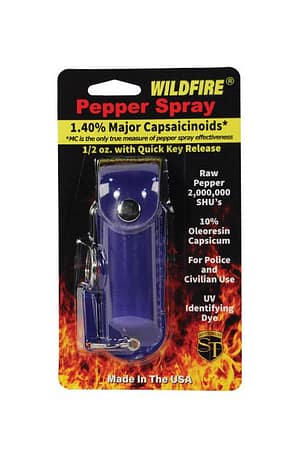 1.4% MC .5 oz Leatherette Wildfire Stream Pepper Spray Keychain