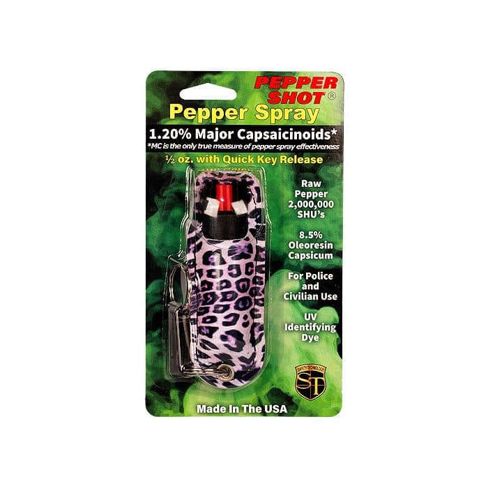 - TheIndependentConservative.com Black/Purple Leopard Print Pepper Shot Halo Pepper Spray
