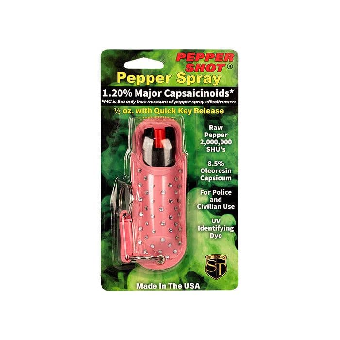 - TheIndependentConservative.com Rhinestone Pink Pepper Shot Halo Stream Pepper Spray