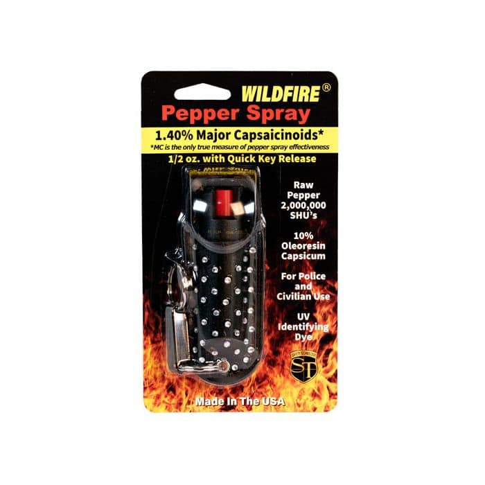 Buy .5 oz Rhinestone Black WildFire Halo Pepper Spray Keychain for Sale Online - TheIndependentConservative.com .5 oz Rhinestone Black WildFire Halo Pepper Spray Key Chain