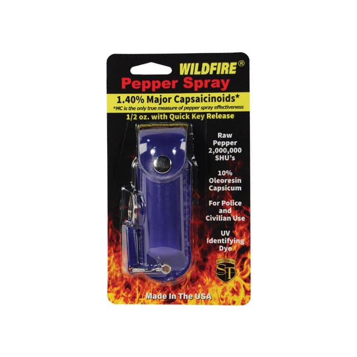 - TheIndependentConservative.com Blue Leatherette Wildfire Stream Pepper Spray Keychain