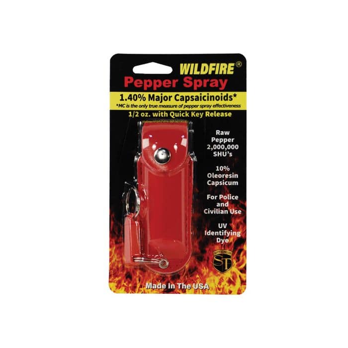 - TheIndependentConservative.com Red Leatherette Wildfire Stream Pepper Spray Keychain
